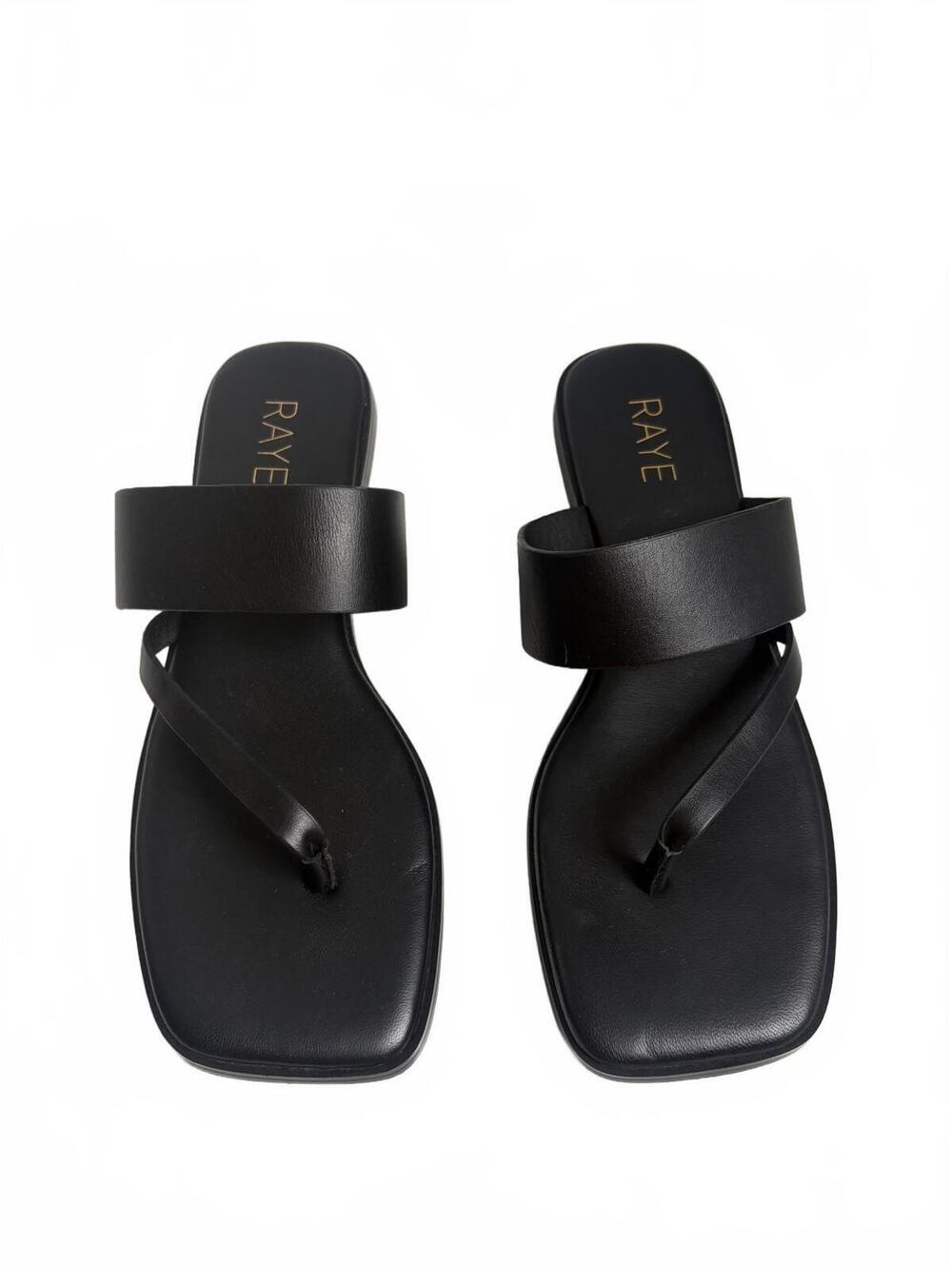 RAYE | Women’s Black Leather Diagonal Strap Thong Sandal Size 8